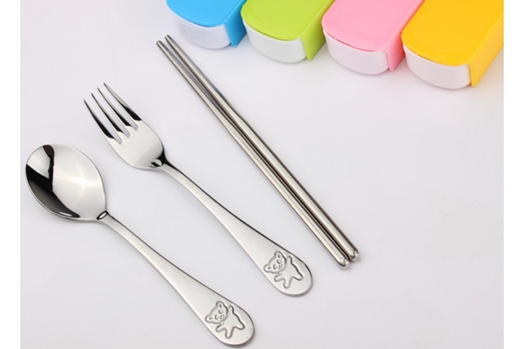 便携餐具 不锈钢套装 叉子勺子筷子三件套