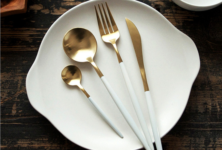 白色柄拉絲刀叉勺 白金西餐餐具套裝 304高檔刀叉