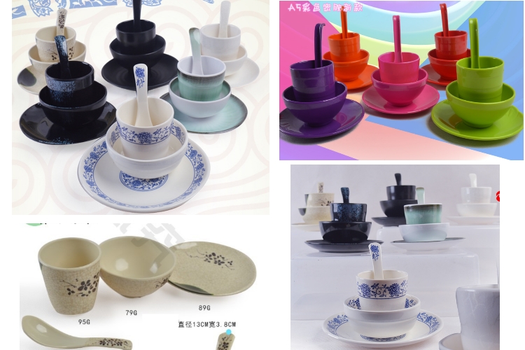 A5 Porcelain-like Melamine Tableware Bowl Dish Plate Set Four Sets