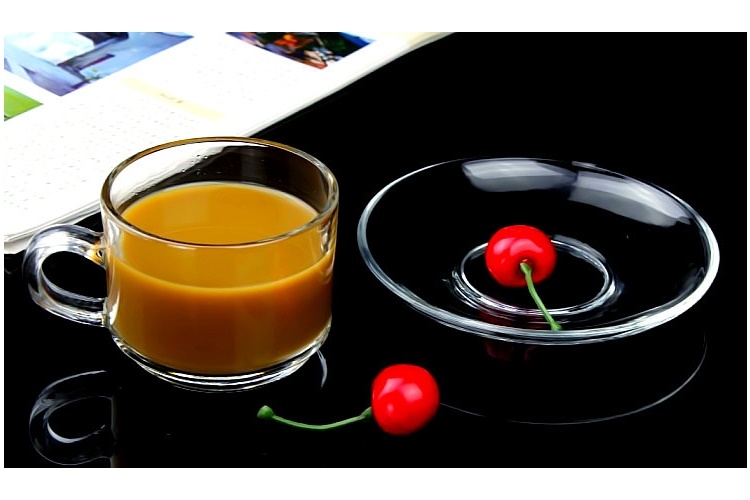 Fashionable Transparent Glass Coffee Glasses With Handle Tea Glasses Heat-resistant Glasses Plate Set