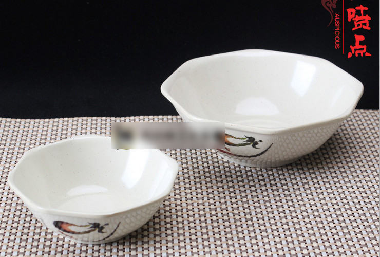 A5 Melamine Ceramic-like Tableware Eggplant-pattern Dot Soup Bowl Congee Bowl Octagonal Bowl