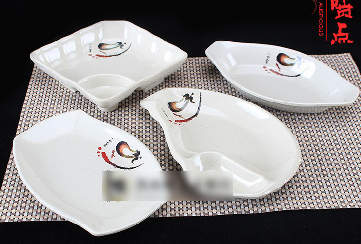 A5 Melamine Ceramic-like Tableware Eggplant-pattern Dot Small Food Plate Ship-shape Plate Square Cell Plate