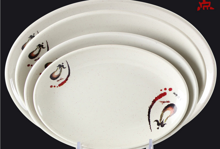 A5 Melamine Ceramic-like Tableware Eggplant-pattern Dot Western Meal Plate Fish Plate Fast-food Oval Plate