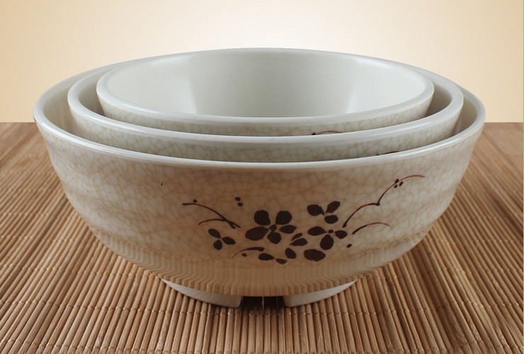密胺仿瓷青荷花 螺纹碗 加厚日式拉面汤面碗