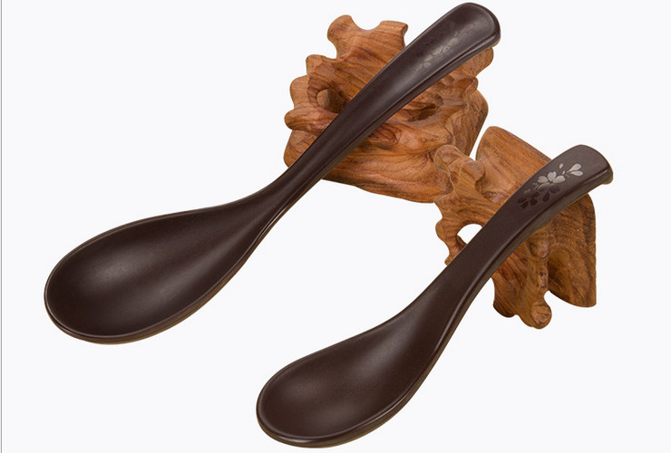 High-class A5 Melamine Brown Matte Cherry Ceramic-like Noolde Long-handle Spoon