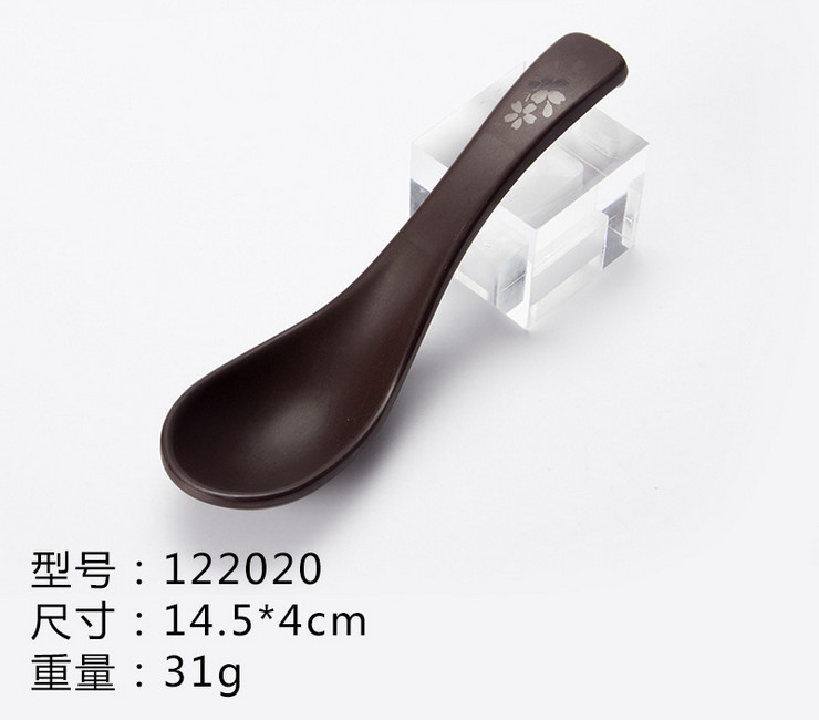 High-class A5 Melamine Brown Matte Cherry Ceramic-like Noolde Long-handle Spoon