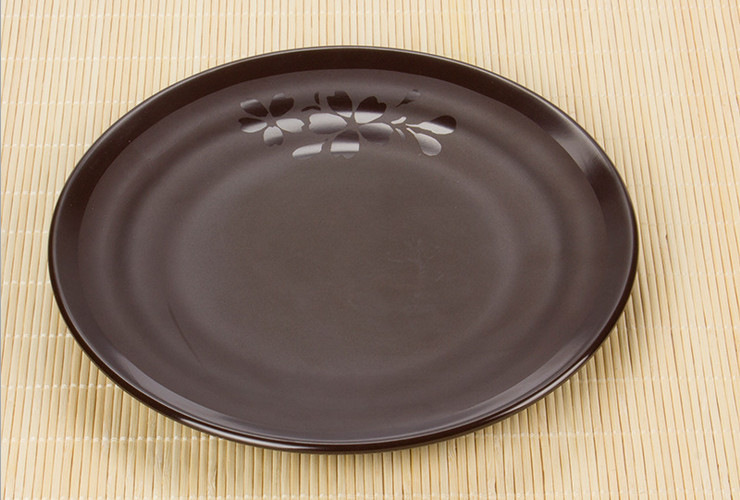 High-class A5 Melamine Brown Matte Cherry Ceramic-like Screw-pattern Round Plate