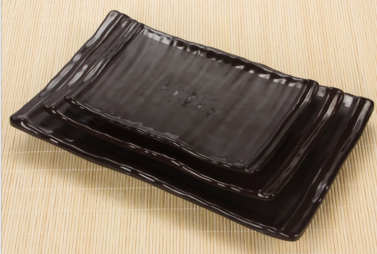 High-class A5 Melamine Brown Matte Cherry Ceramic-like Japan-cuisine Stripe Plate Rectangular Plate