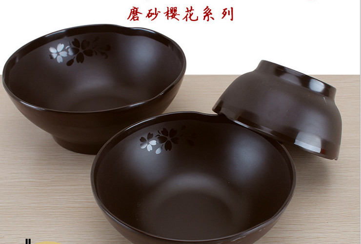 High-class A5 Melamine Brown Matte Cherry Ceramic-like SIde-wrapped Soup Bowl Congee Bowl