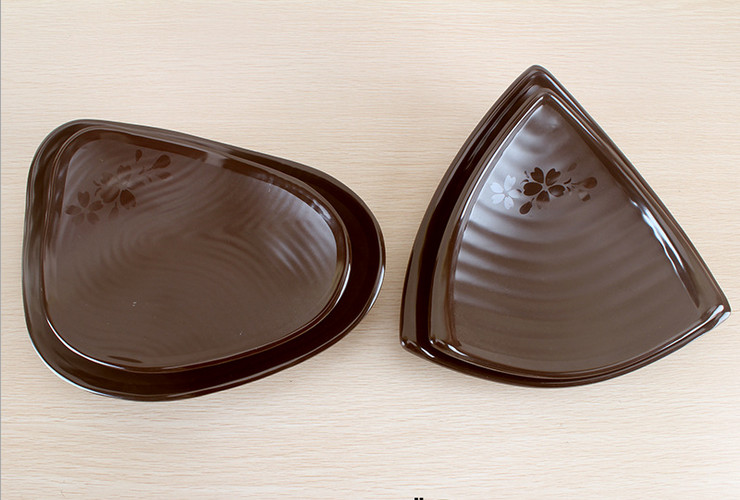 High-class A5 Melamine Brown Matte Cherry Ceramic-like Triangular Cake Dim Sum Hotpot Food Plate