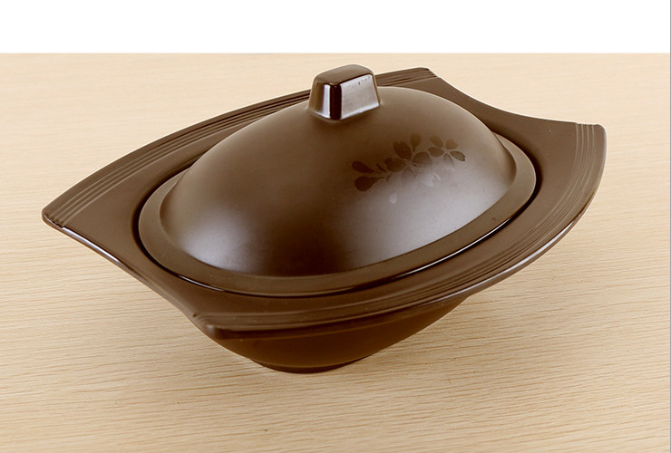 High-class A5 Melamine Brown Matte Cherry Ceramic-like Soup Noodle Bowl with Cover