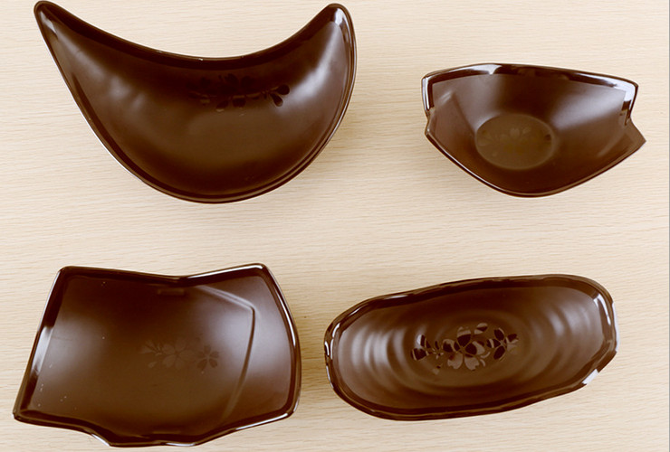 High-class A5 Melamine Brown Matte Cherry Ceramic-like Japan-style Irregular-shape Creative Plate