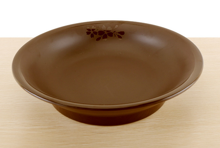 High-class A5 Melamine Brown Matte Cherry Ceramic-like Round Soup Plate Deep Tray