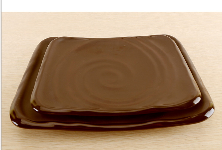 High-class A5 Melamine Brown Matte Cherry Ceramic-like Square Plate