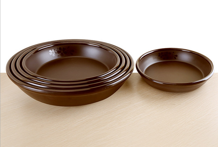 High-class A5 Melamine Brown Matte Cherry Ceramic-like Soup Plate Round Rice Meal Plate Thickened Deepened