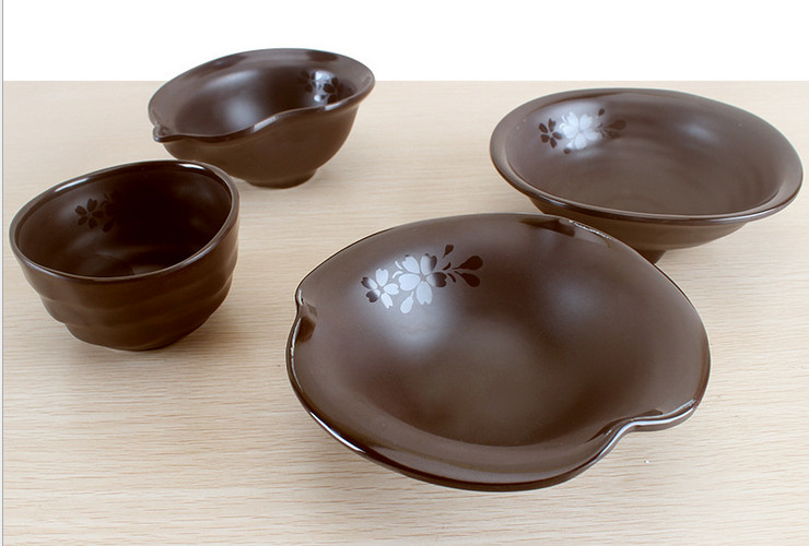 High-class A5 Melamine Brown Matte Cherry Ceramic-like Irrgular-shape Hotpot Food Small Bowl