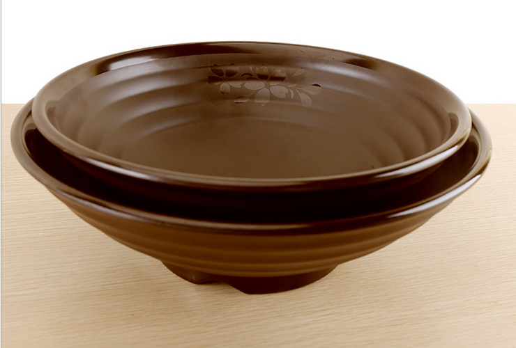 High-class A5 Melamine Brown Matte Cherry Ceramic-like Big Noodle Bowl Big Soup Bowl