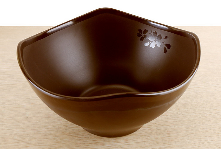 High-class A5 Melamine Brown Matte Cherry Ceramic-like Japan-style Irregular-shape Bowl
