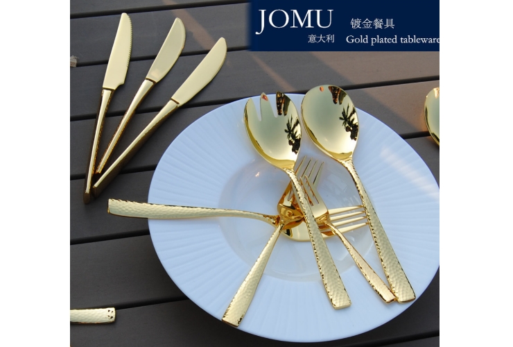 JOMU 蓮花錘點鍍金鍍銀刀叉更 高檔304不銹鋼鍍金牛排刀叉餐具