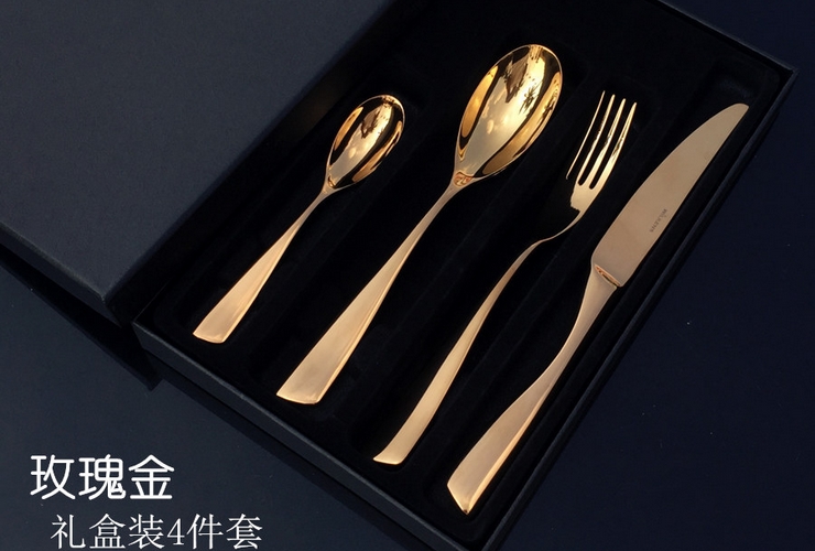 wilkens Rose Gold 304 High-class Stainless Steel Steak Knife Fork Western Restaurant Main Knife Fork Spoon Gift Set