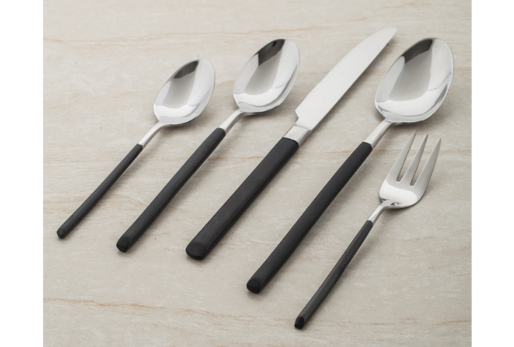 Black-handled 304 Stainless Steel Western Meal Knife Fork Spoon Full Set
