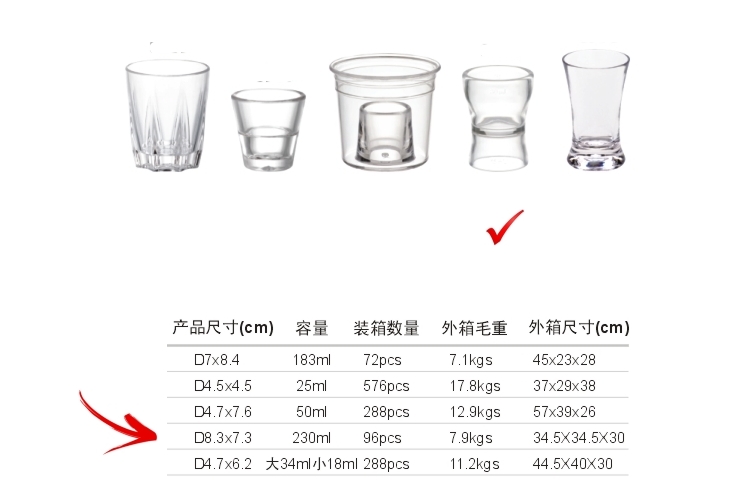 PC塑料仿玻璃 烈酒杯 34/18ml