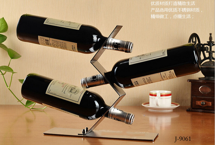 Stainless Steel Creative S-shaped Floating 3-holes Wine Rack Decoration Item