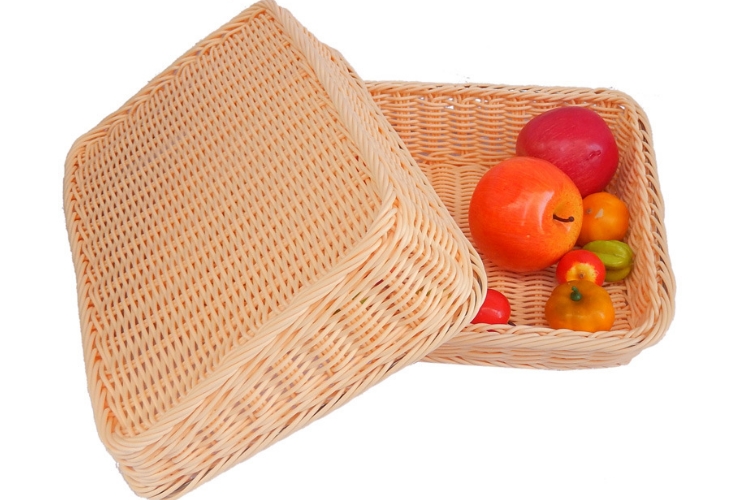 新款梯形籃斜口仿籐編法式麵包籃水果籃菜籃展示籃框超市陳列
