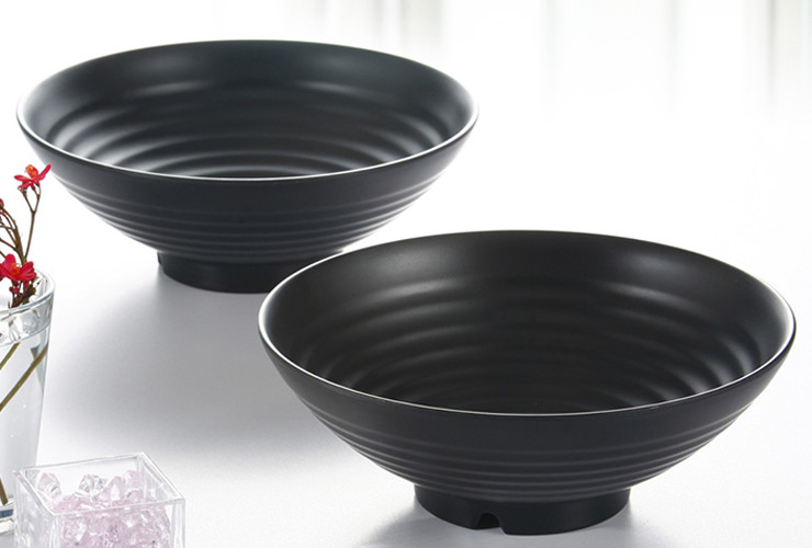 密胺仿瓷餐具黑色仿瓷螺纹拉面碗 超级大碗