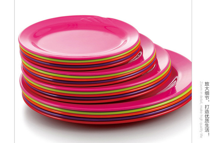 Ceramic-like Melamine Colorful Oval Round Inside Pattern Plate