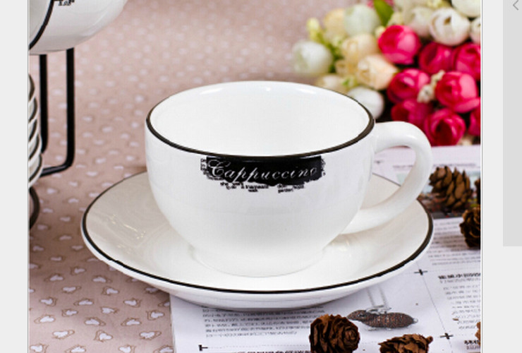 黑白大號經典咖啡杯陶瓷杯碟套裝 卡布奇諾歐式禮品杯
