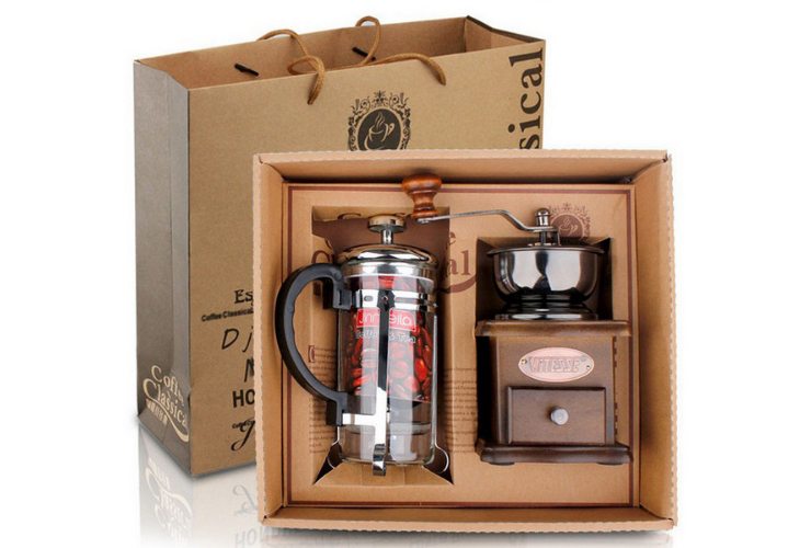 咖啡器具 送禮佳品 手搖咖啡磨豆機禮盒裝 不銹鋼法式濾壓壺套餐
