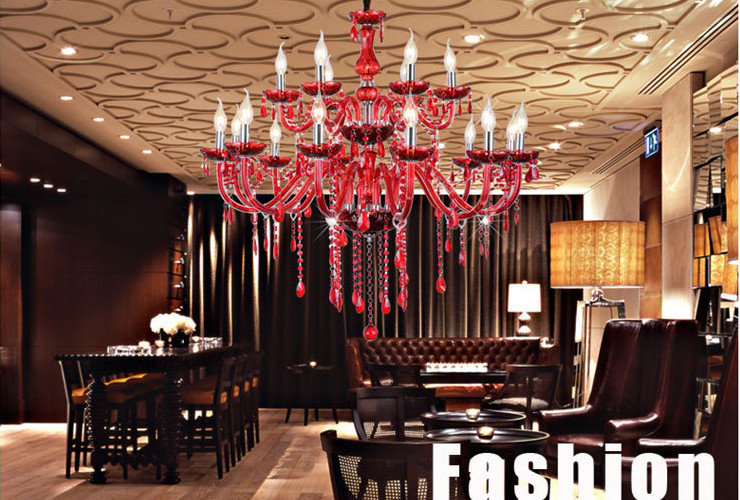 餐厅酒店婚宴喜庆吊灯具 现代简约红色蜡烛水晶吊灯