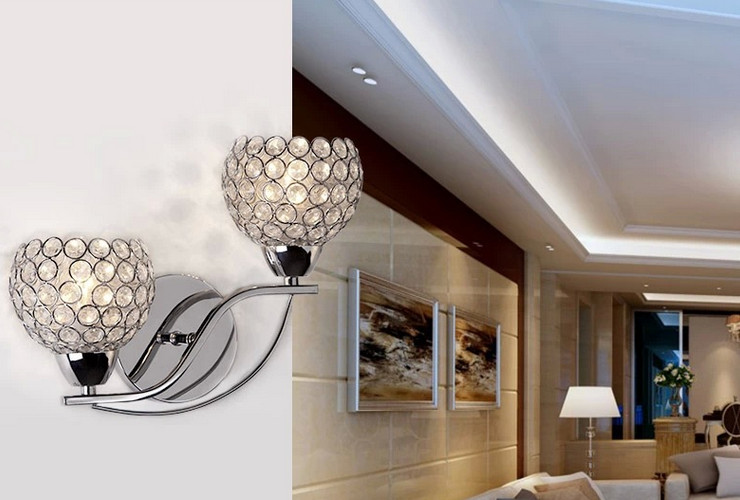 酒店餐廳酒吧現代奢華水晶雙頭壁燈