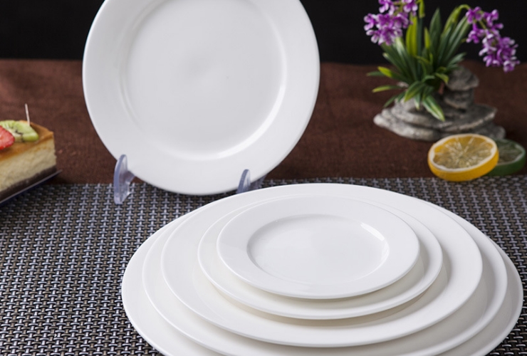 Pure White Round Hotel Ceramics Western Steak Dish Flat Plate