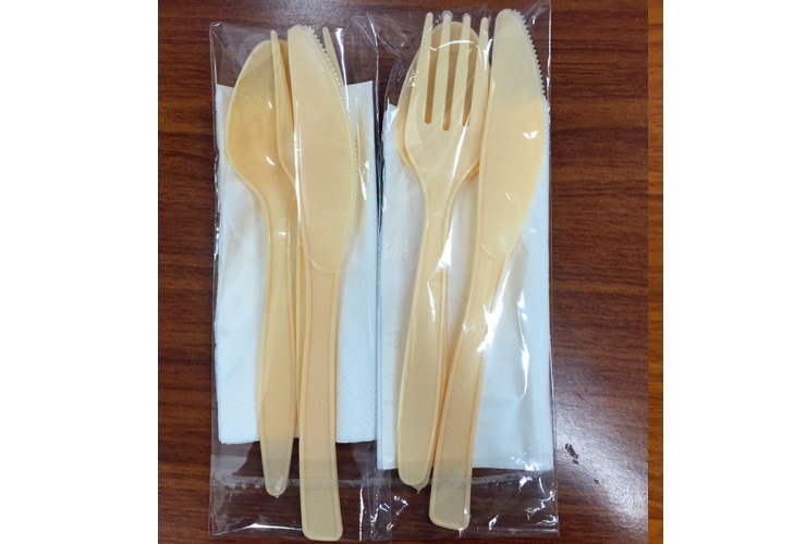(箱) 一次性獨立包裝加厚黃色刀叉勺 餐巾紙套裝