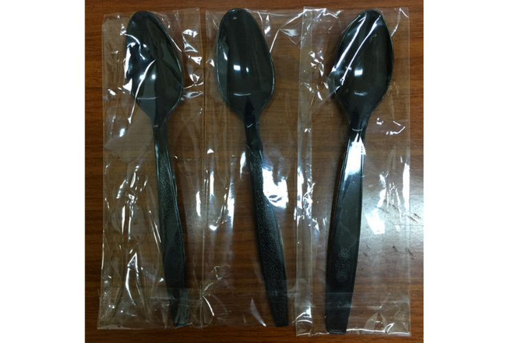 (Box) Disposable Individually Wrapped Plastic Black 7-inch Thickened Big Spoons