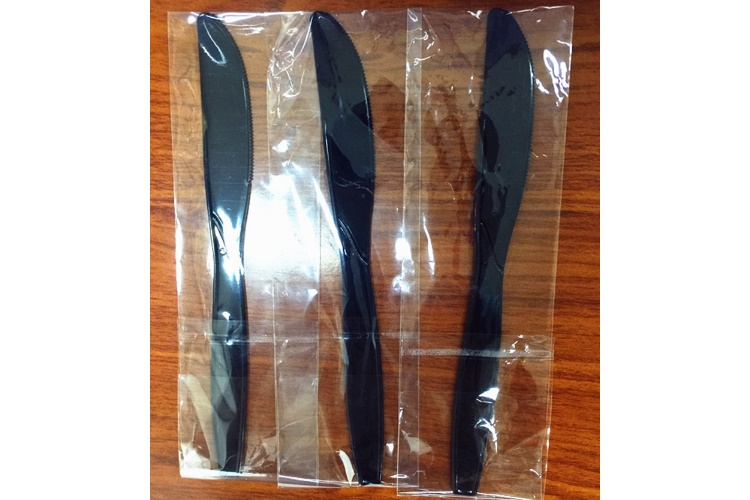 (Box) Disposable Individually Wrapped Plastic Black 7-inch Knife Fruit Knives Western Meal Knife