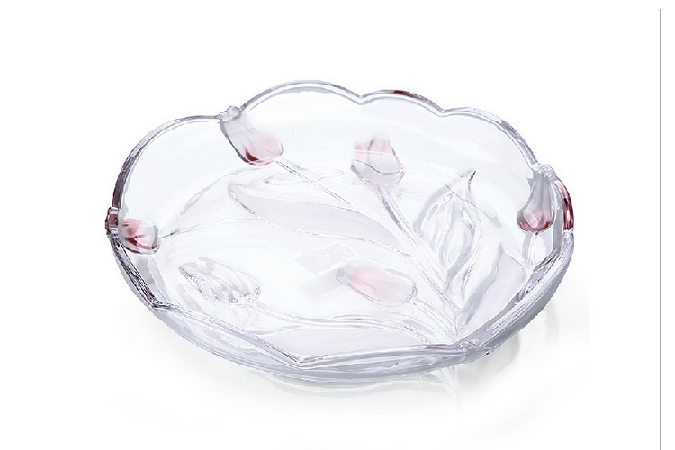 高檔粉紅色玻璃果斗 果盤 果盆 花瓶 時尚創意透明玻璃糖果盤