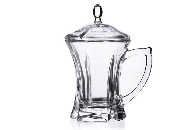 水晶玻璃杯泡茶杯 帶把帶蓋四瓣杯 咖啡杯辦公杯 玻璃水杯 茶具