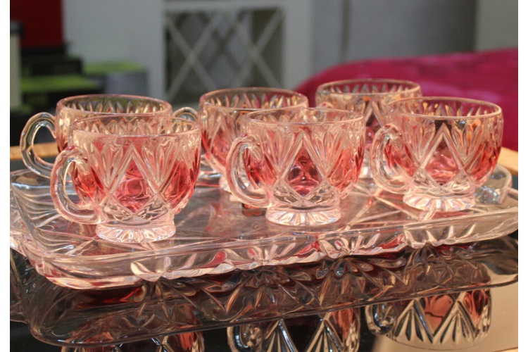 罗浮宫水具套装 带盘水晶玻璃杯耐热冷热水杯