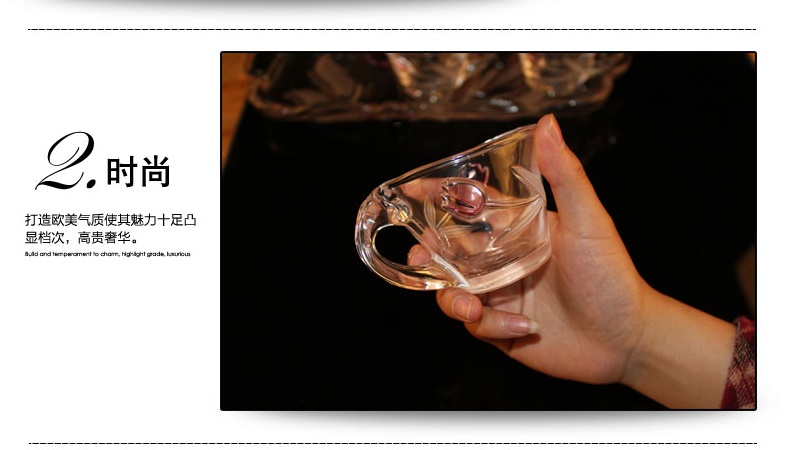 水晶玻璃水具水杯帶盤子6件套裝