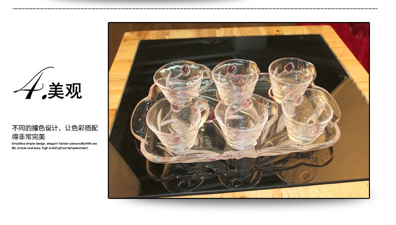 Crystal Glass Drinkware Cup With Tray 6-piece Set