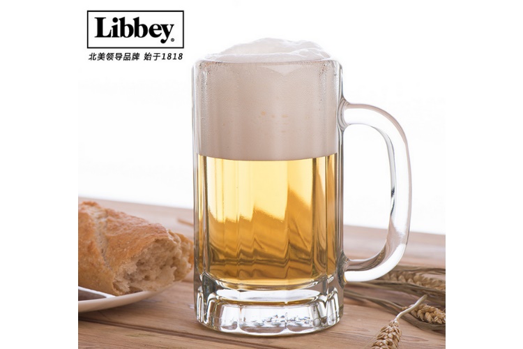 美国Libbey利比进口 355/473ml 风格条纹带把啤酒杯 无铅玻璃扎啤杯