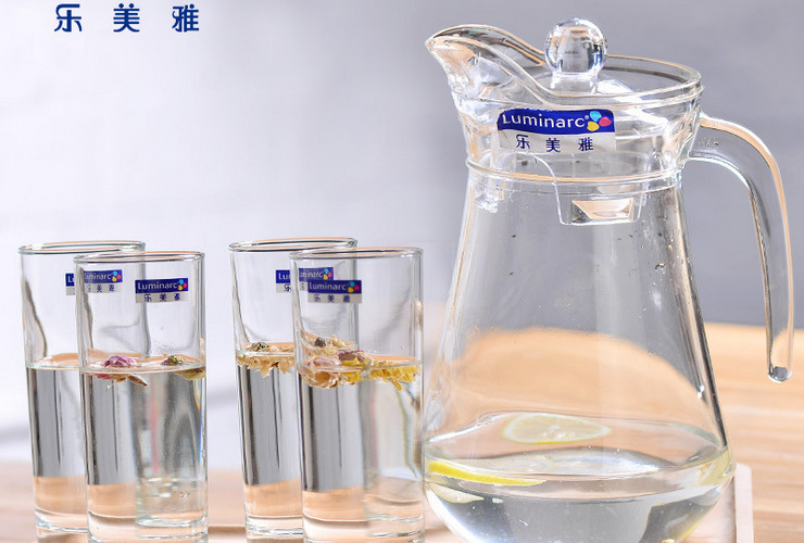 (5件套) 樂美雅鴨嘴壺涼水壺冷水壺禮盒套裝透明玻璃水壺耐熱耐高溫大涼杯