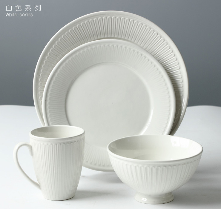 色釉簡約陶瓷餐具浮雕 碗盤歐式餐具套裝 西餐盤沙拉碗