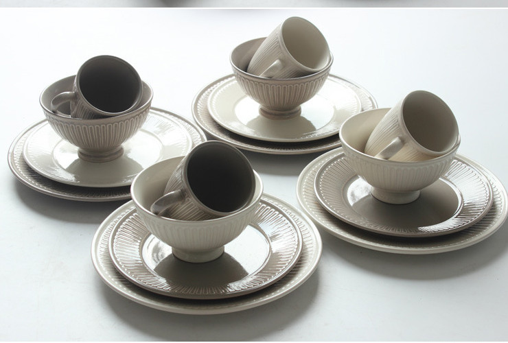 色釉簡約陶瓷餐具浮雕 碗盤歐式餐具套裝 西餐盤沙拉碗