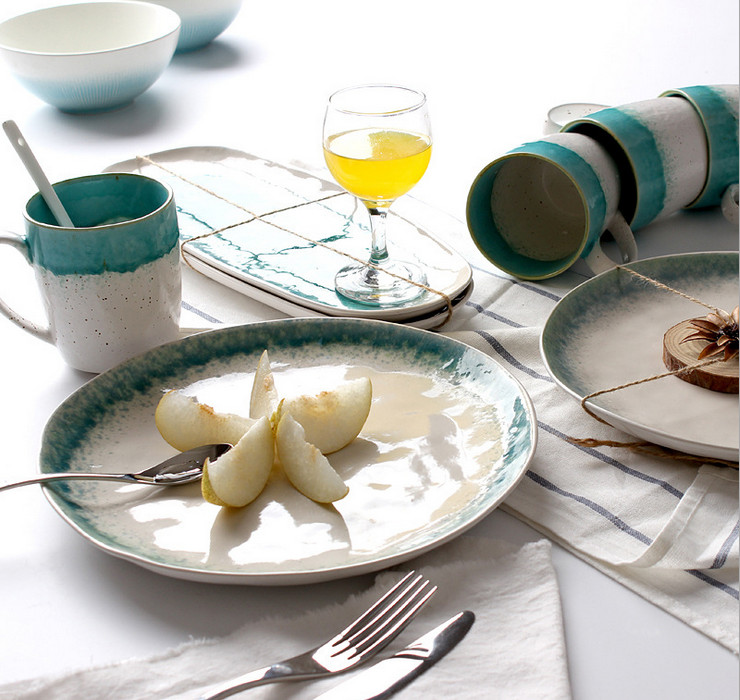 (訂製) 色釉簡約陶瓷餐具冰裂紋創意陶瓷餐具 酒店擺台飯店西餐碗盤套裝