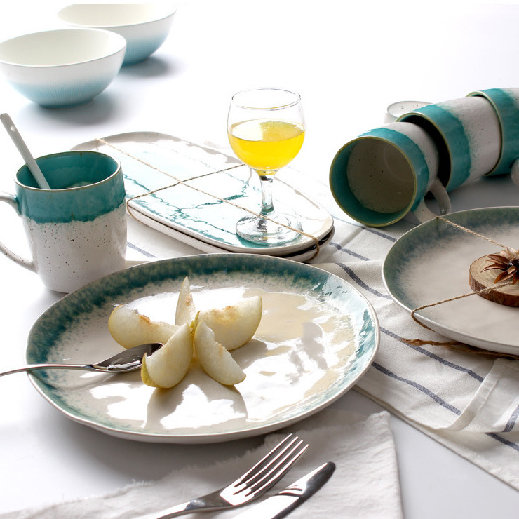 (訂製) 色釉簡約陶瓷餐具冰裂紋創意陶瓷餐具 酒店擺台飯店西餐碗盤套裝