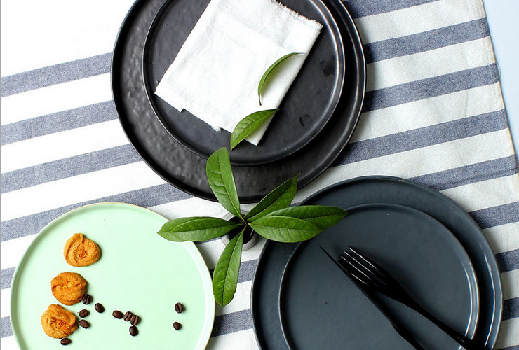 色釉简约陶瓷餐具 创意仿古平圆盘水果盘8寸10寸瓷盘